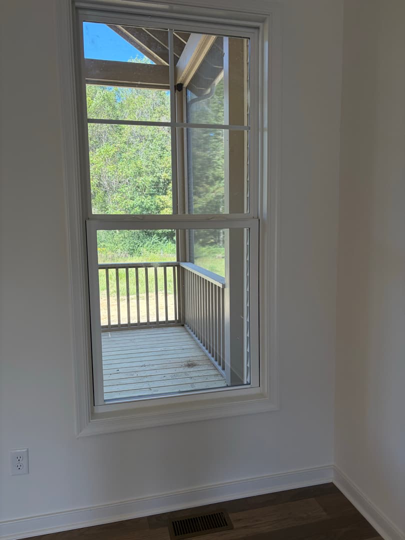 Clean window overlooking porch